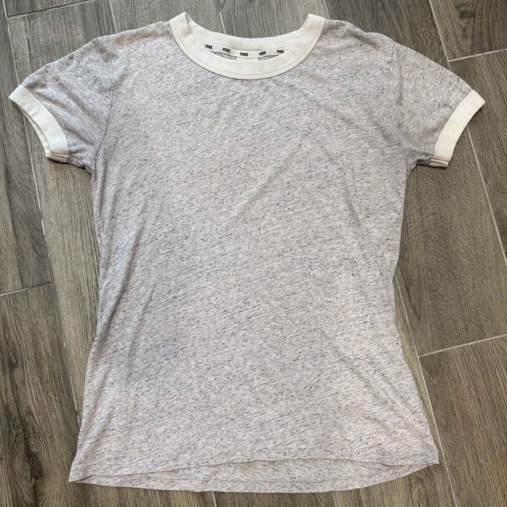 PINK Victoria's Secret Heather Gray White Ringer T-Shirt